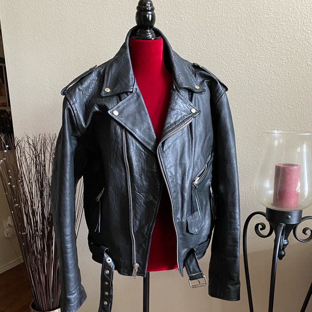 🏍 Men’s Black PLG Putnam Leather Gold Jacket SZ 42